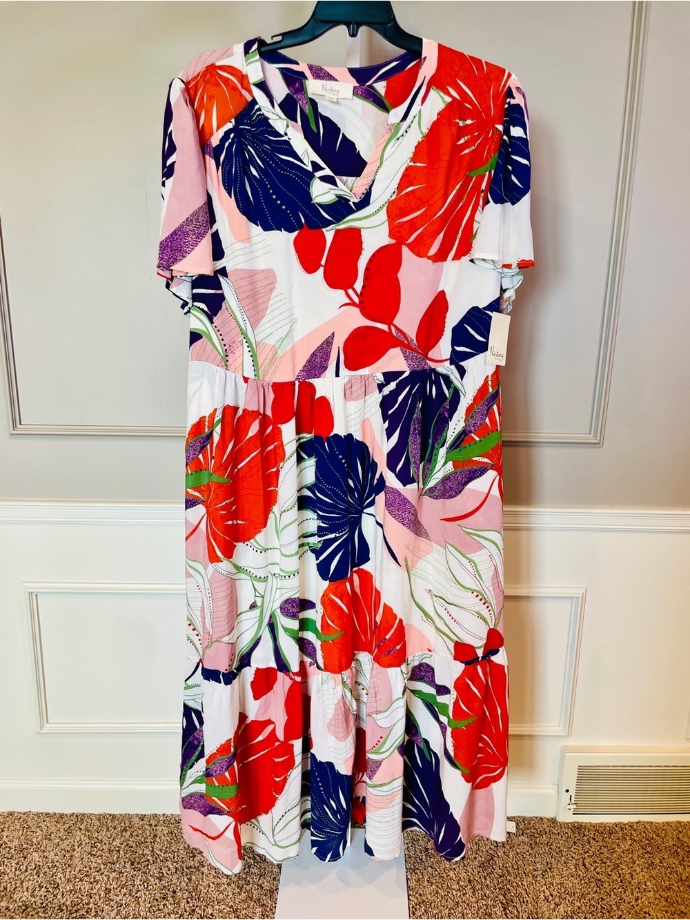 Nurture NWT Peasant Maxi Dress 2X New Floral Tropical Flowy Short Sleeve $89